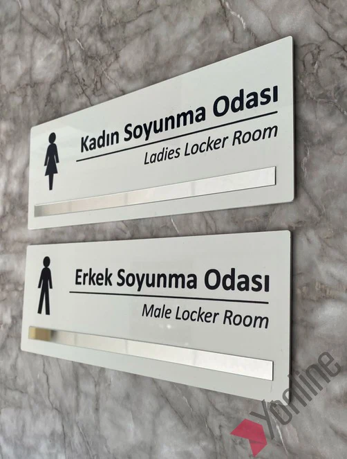 Gümüş Detaylı Erkek & Kadın Soyunma Odası Kapı İsimliği